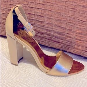 Ted Baker Rose Gold & Beige Block Heel